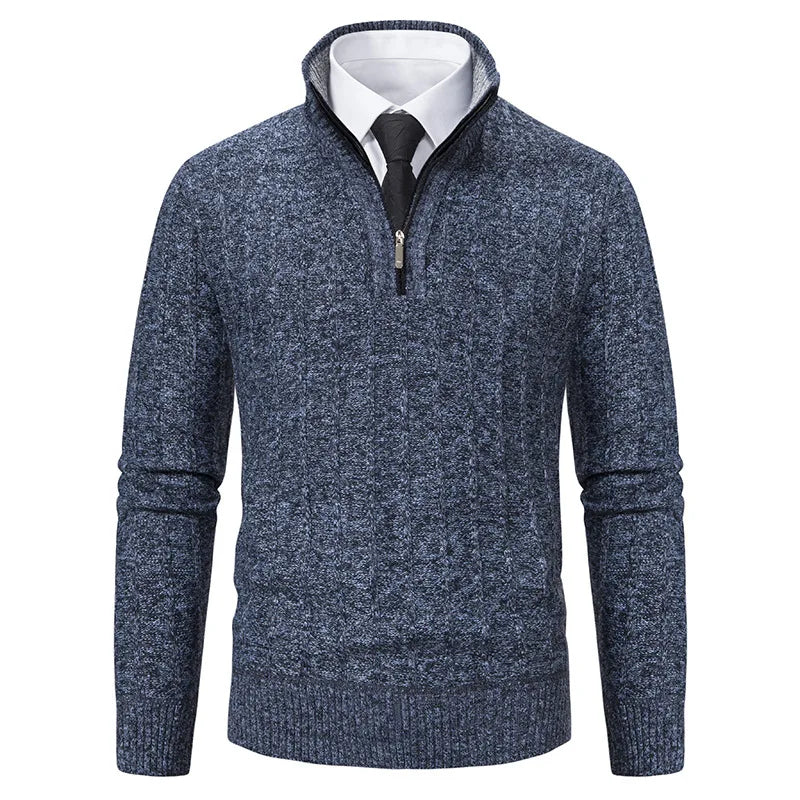 Classic men's black cable knit quarter zip pullover, an essential stylish knitwear for cool weather.
