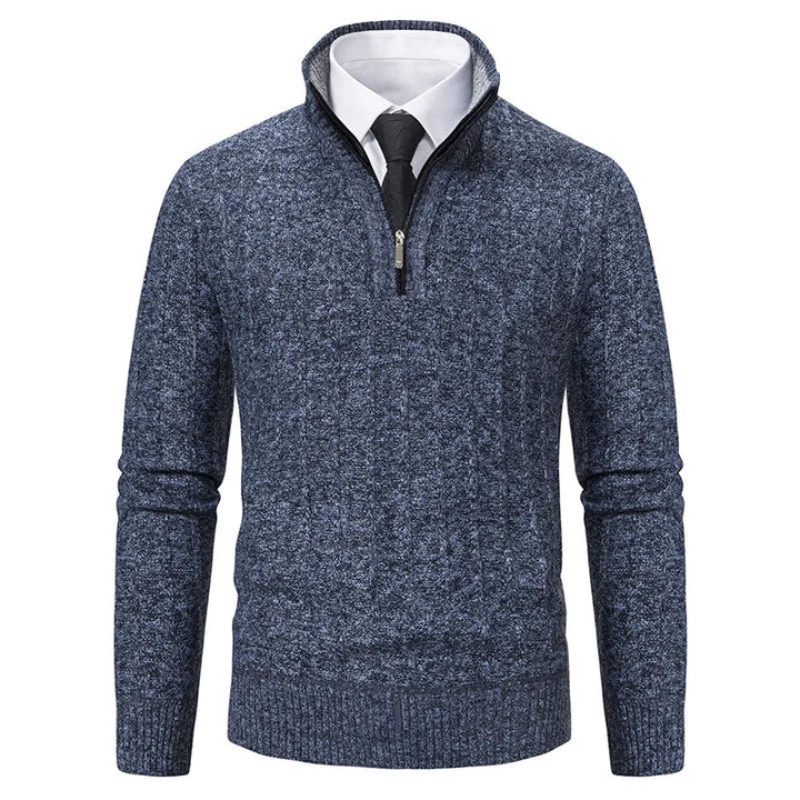 Classic men's black cable knit quarter zip pullover, an essential stylish knitwear for cool weather.