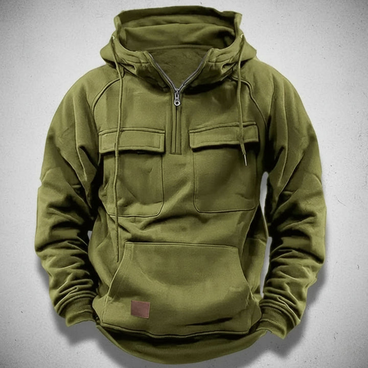Men's quarter zip hoodie, ideal for cozy comfort, everyday style, and casual winter wear.