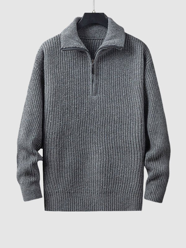 Soft men's knit quarter zip sweater with stand collar for warmth and sophisticated style.