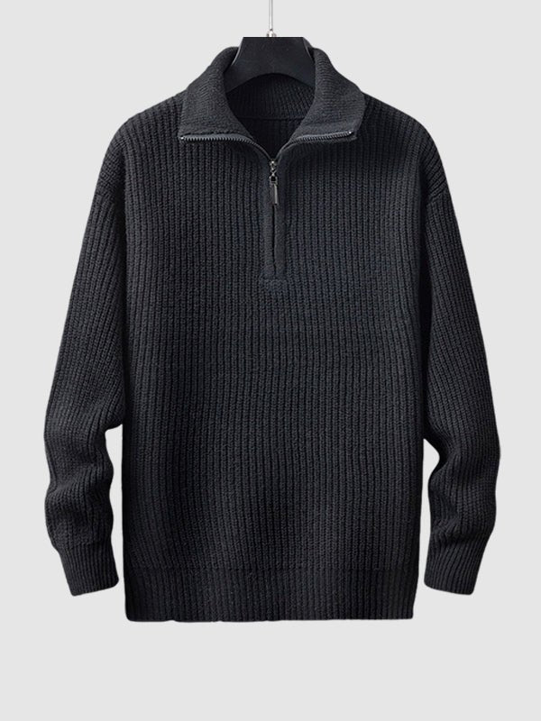 Premium men's knit quarter zip pullover sweater, great for layering in autumn.