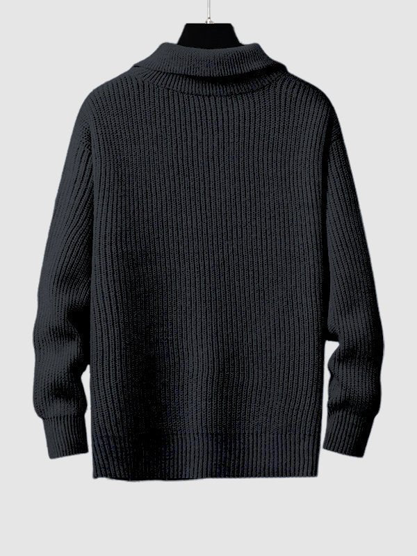 Elegant men's knit sweater, quarter zip, casual yet refined winter look.