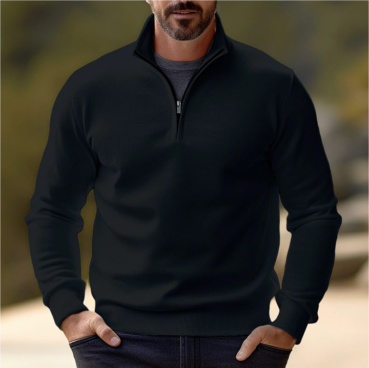 Comfortable men's long sleeve pullover sweater with quarter-zip. Versatile for casual & everyday layering fashion.