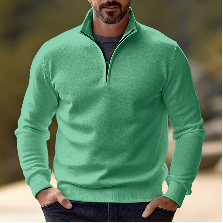 Versatile men's long sleeve quarter-zip pullover sweater, a comfortable & stylish choice for casual wear.