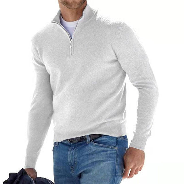 Men's fall fashion quarter zip pullover sweater with stand collar, ideal for stylish layering.