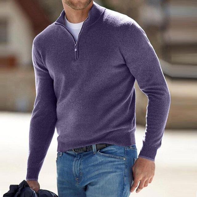 Warm men's winter wear quarter zip pullover sweater with a stylish stand collar for cozy comfort.