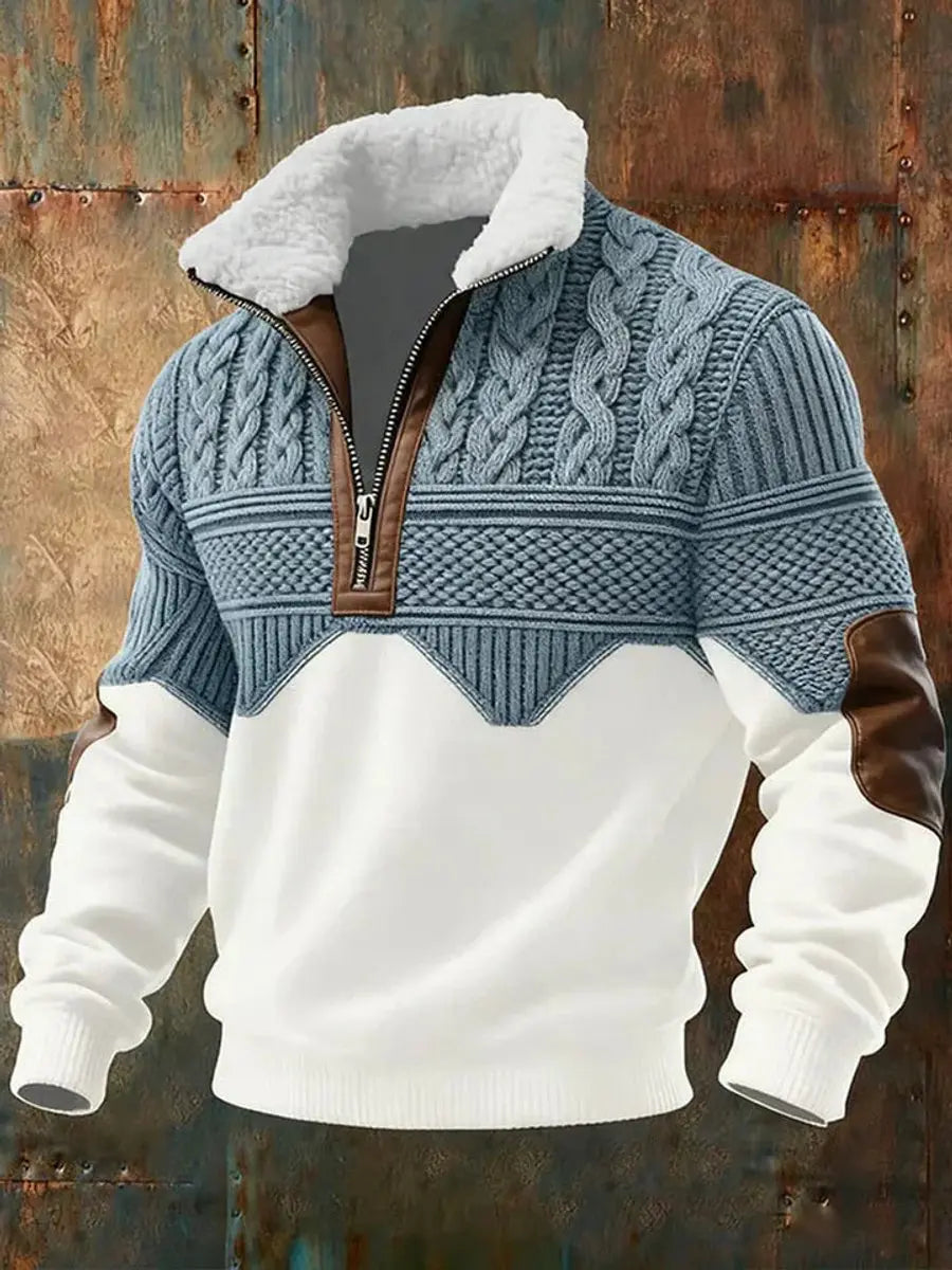 Men's quarter-zip pullover with cozy fleece collar, ideal for smart casual winter wear or layering.