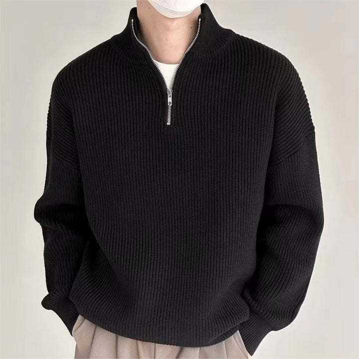 Comfortable men's ribbed knit quarter-zip sweater. Perfect for casual wear, fall fashion, or as a warm winter layer.
