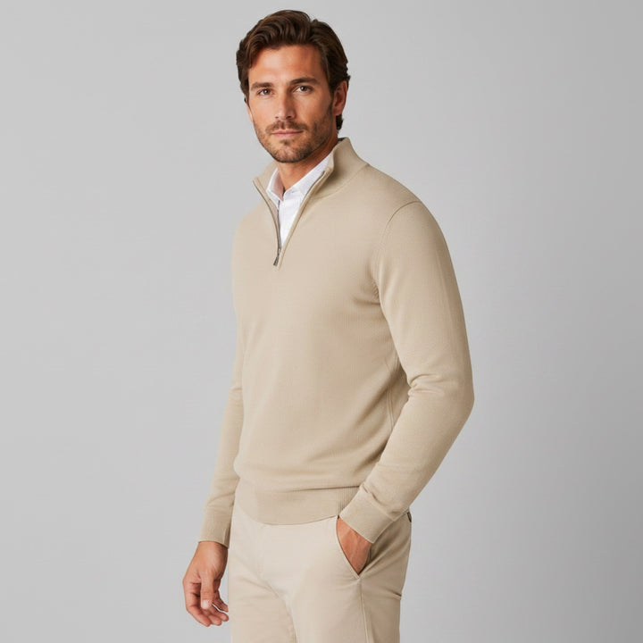 Durable men's quarter zip pullover. Great for casual outings or a refined office look.