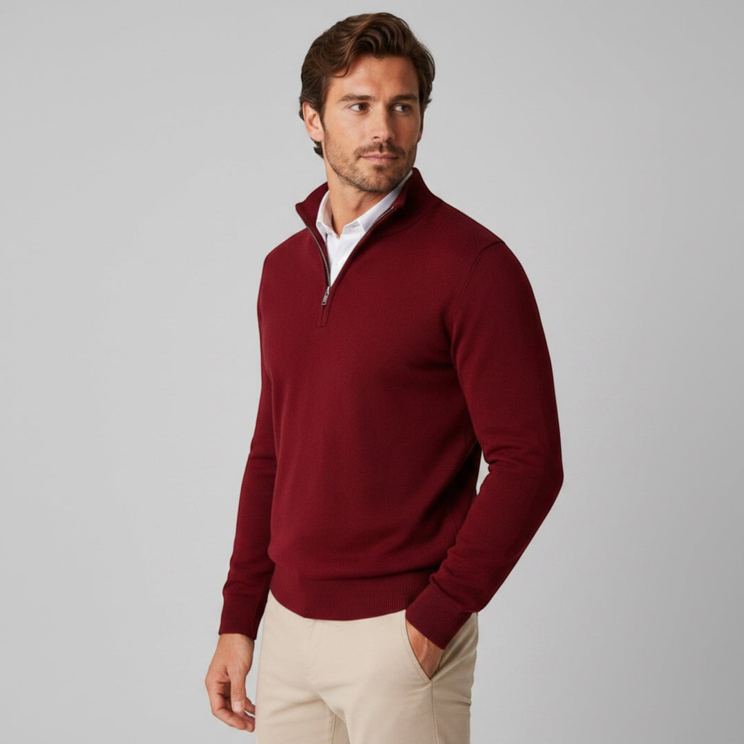 Sophisticated men's long sleeve quarter zip pullover. Ideal for layering in any occasion.