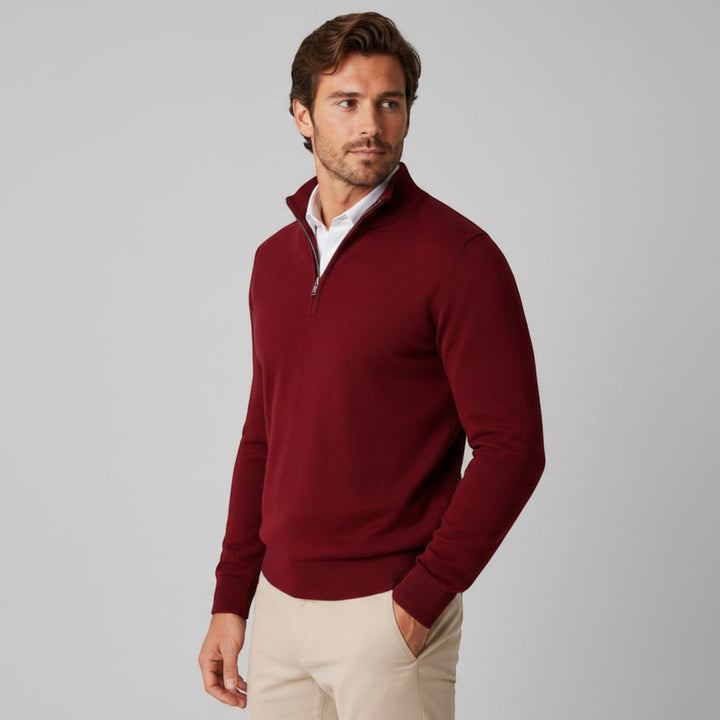 Sophisticated men's long sleeve quarter zip pullover. Ideal for layering in any occasion.