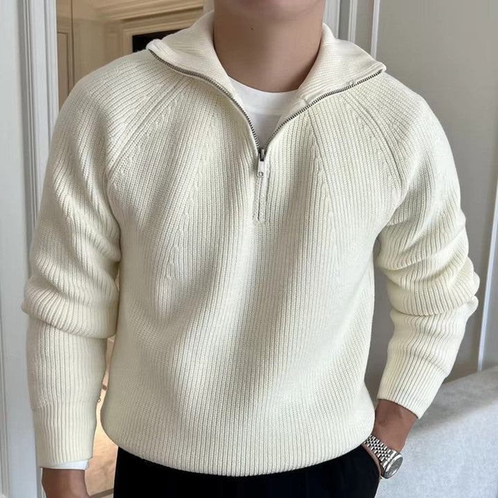 Men's quarter-zip sweater in a classic knit, perfect for casual wear & layering. Effortless style for fall fashion.