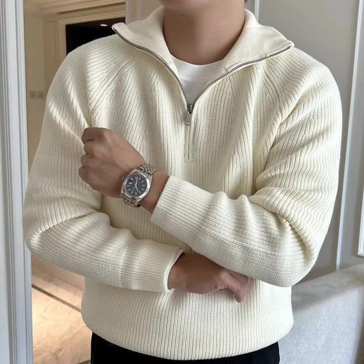 Comfortable men's quarter-zip pullover. Versatile long sleeve sweater for everyday style & winter apparel.