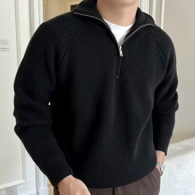 Soft knit men's quarter-zip sweater. A comfortable long sleeve pullover, great for fall layering & winter warmth.