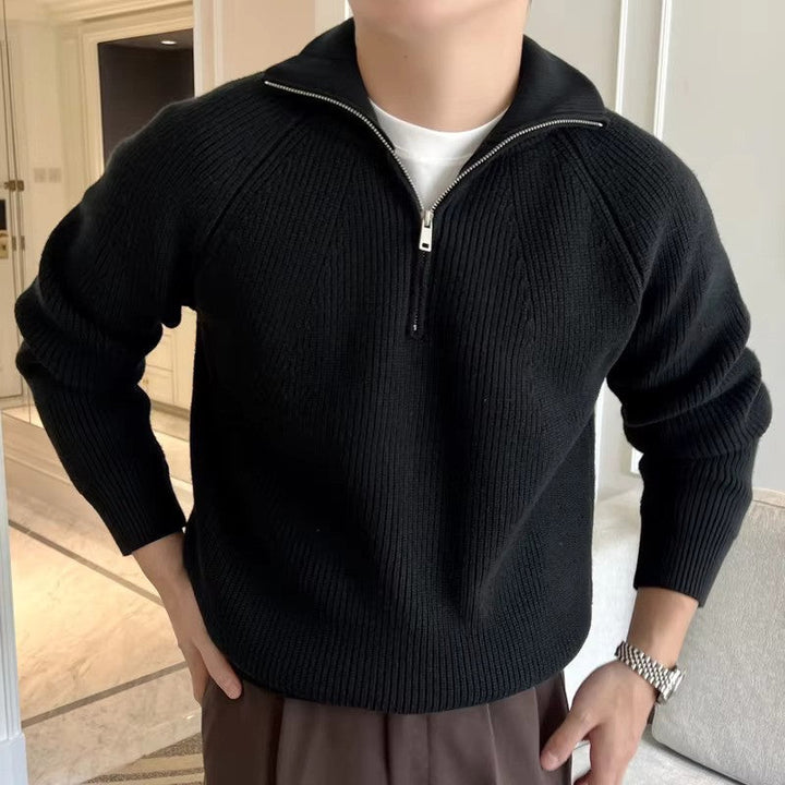 Modern men's quarter-zip sweater. Essential fall fashion & winter apparel for comfortable, stylish layering.