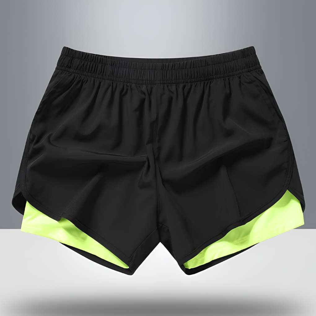 Sporty men's quick-dry activewear shorts with an adjustable waist for gym, running, and all workouts. Zipper pocket.