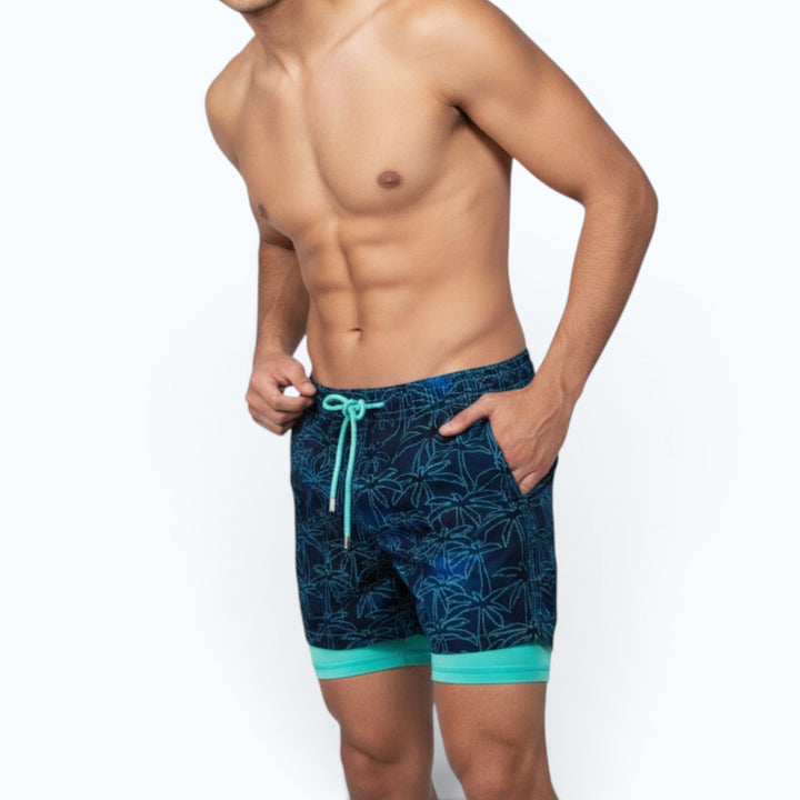 Durable men's quick-dry compression swim shorts, essential summer beachwear for active lifestyles.