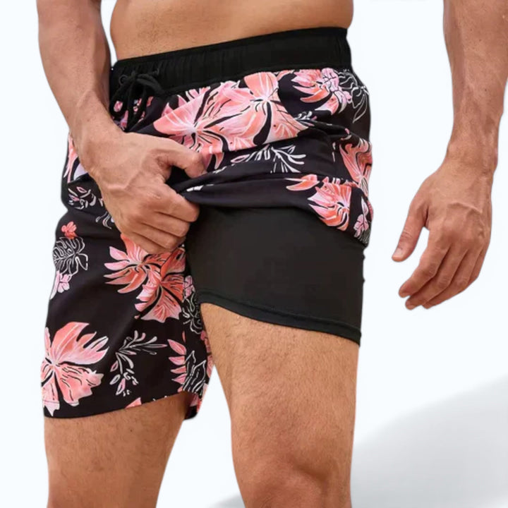Lightweight men's quick-dry compression travel shorts, perfect swimwear for summer vacation.