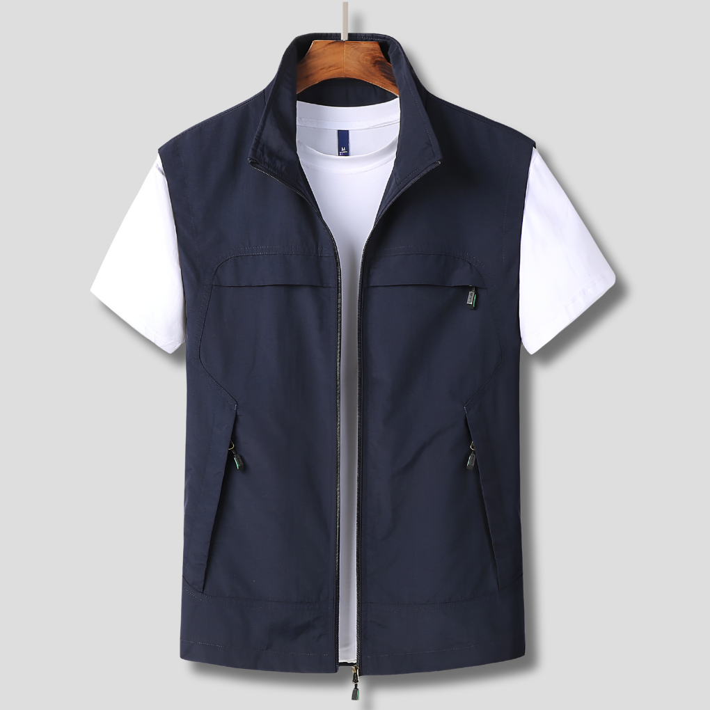 Men's quick-dry outdoor vest for hiking and travel adventures.