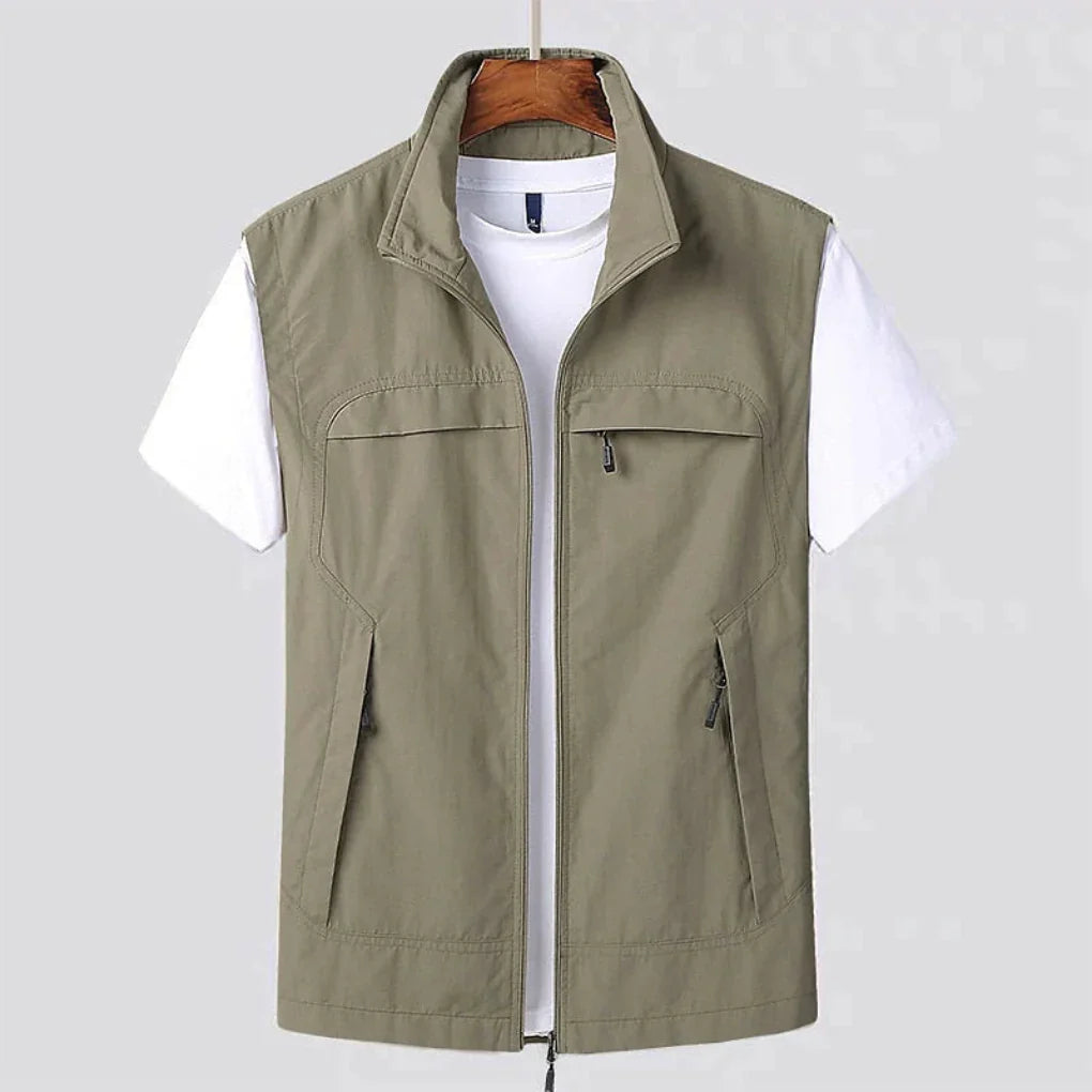 Stylish men's outdoor vest, quick-dry and breathable hiking gear.