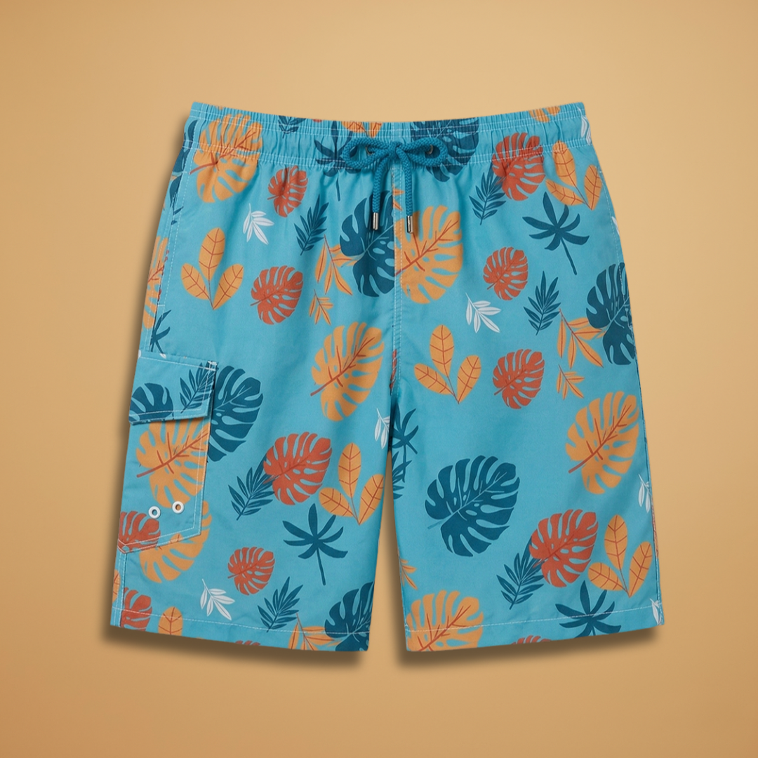 Men's quick-dry stretch swim shorts for active summer beachwear.