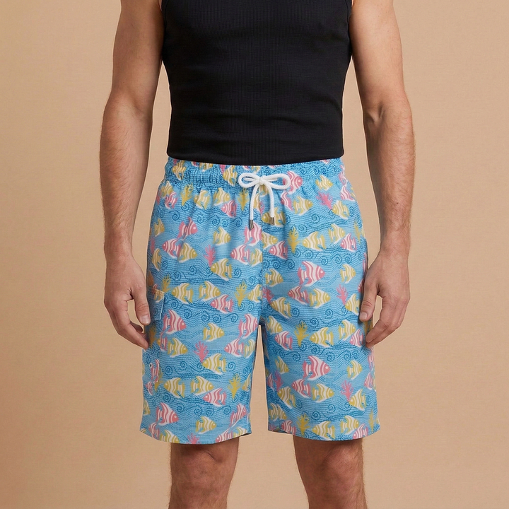Men's stretch swim shorts, quick-dry & lightweight, perfect for active summer beach fashion.