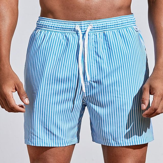 Men's quick-dry striped swimwear boardshorts, perfect for active beach days & watersports.