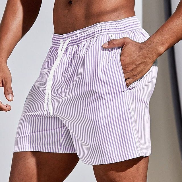 Men's quick-dry striped beach shorts, essential for any pool or beach vacation & resort wear.
