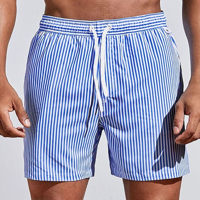 Durable quick-dry striped boardshorts, essential men's swimwear for summer beach & pool days.