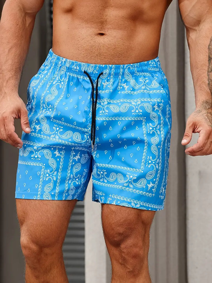 Vibrant men's pool shorts designed for summer vacation.