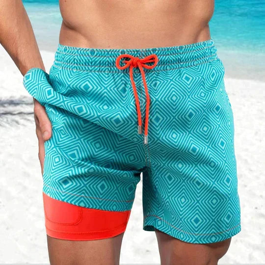 Men's quick-dry swim shorts with compression lining, ideal for beach and summer activewear.