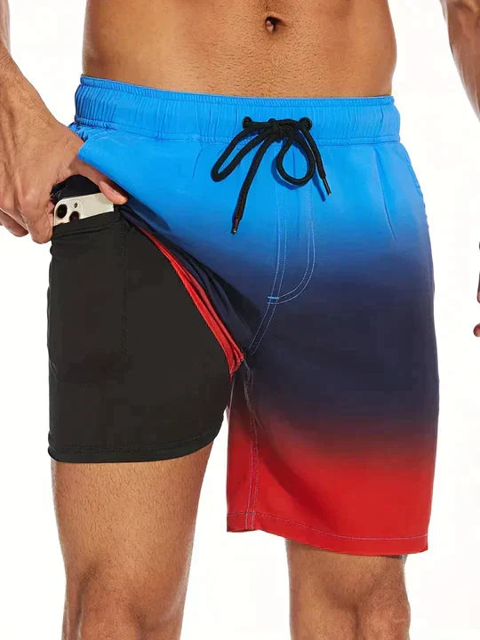 Comfortable quick-dry men's swim shorts with integrated compression lining for beach, pool & active use.