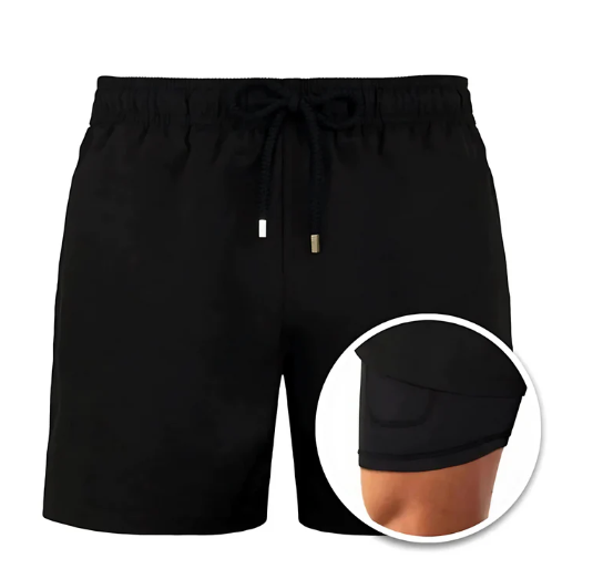 Modern men's quick-dry drawstring swim shorts. Versatile beachwear and athletic shorts for any summer activity.