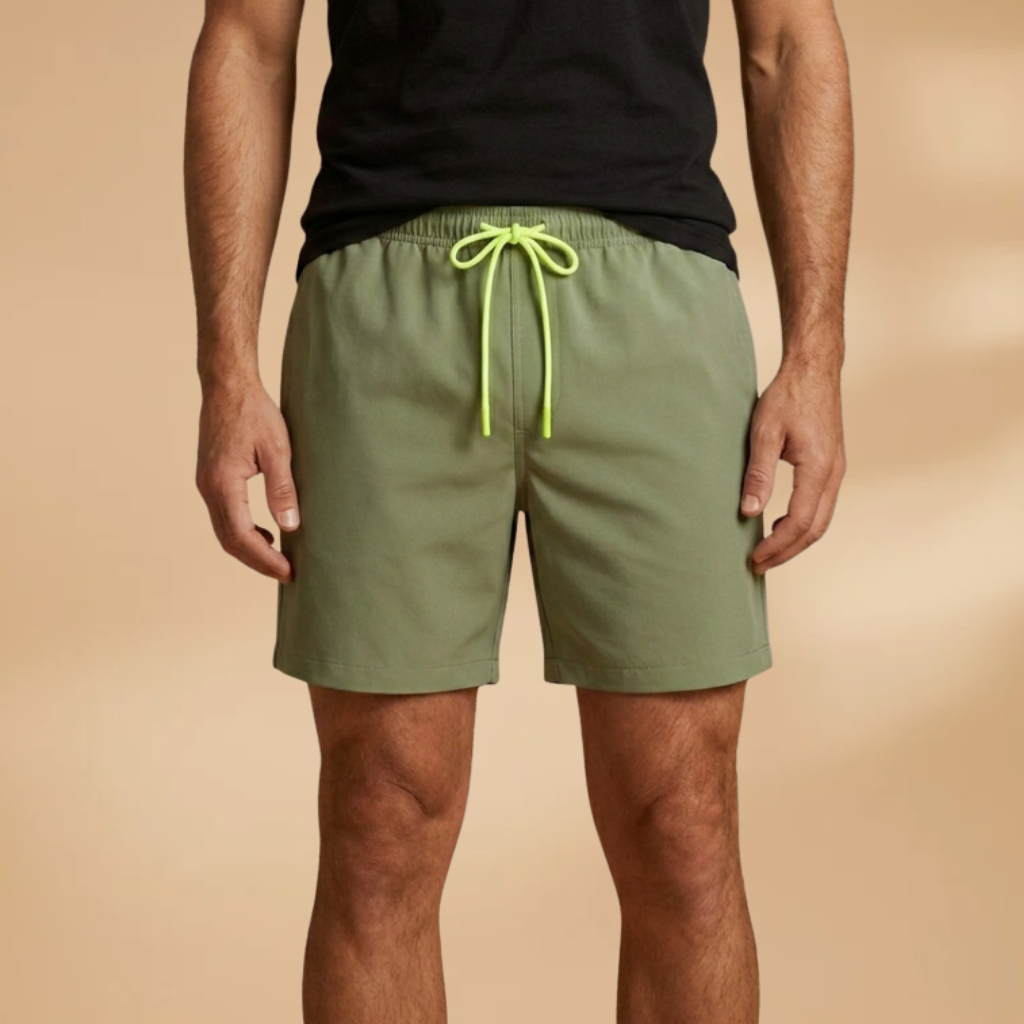 Summer men's swimwear: quick-dry shorts with an elastic stretch waistband for beach & pool.