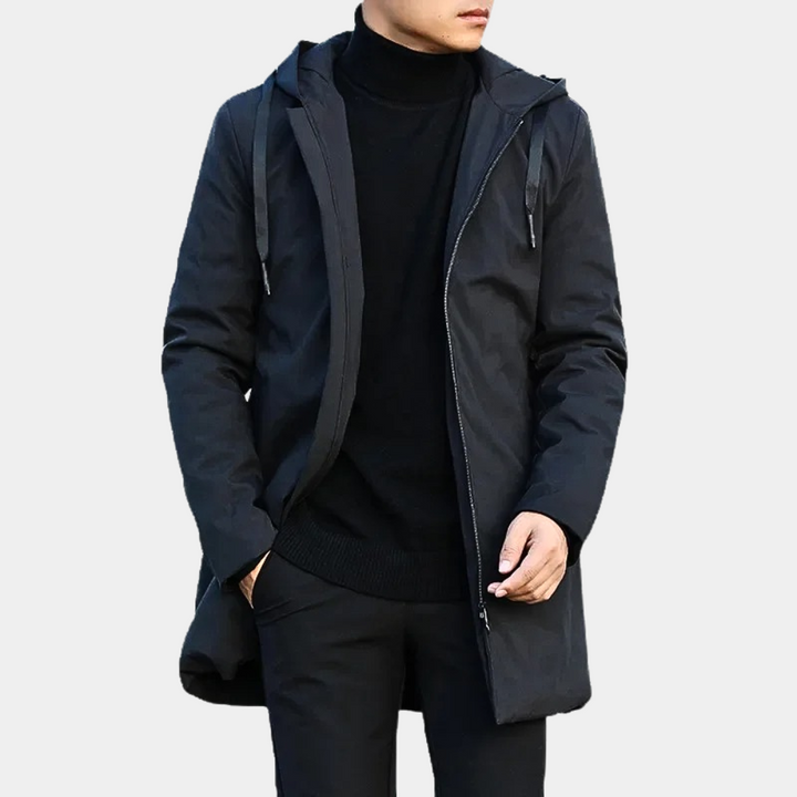 Stylish quilted hooded jacket for men, versatile winter wear option.