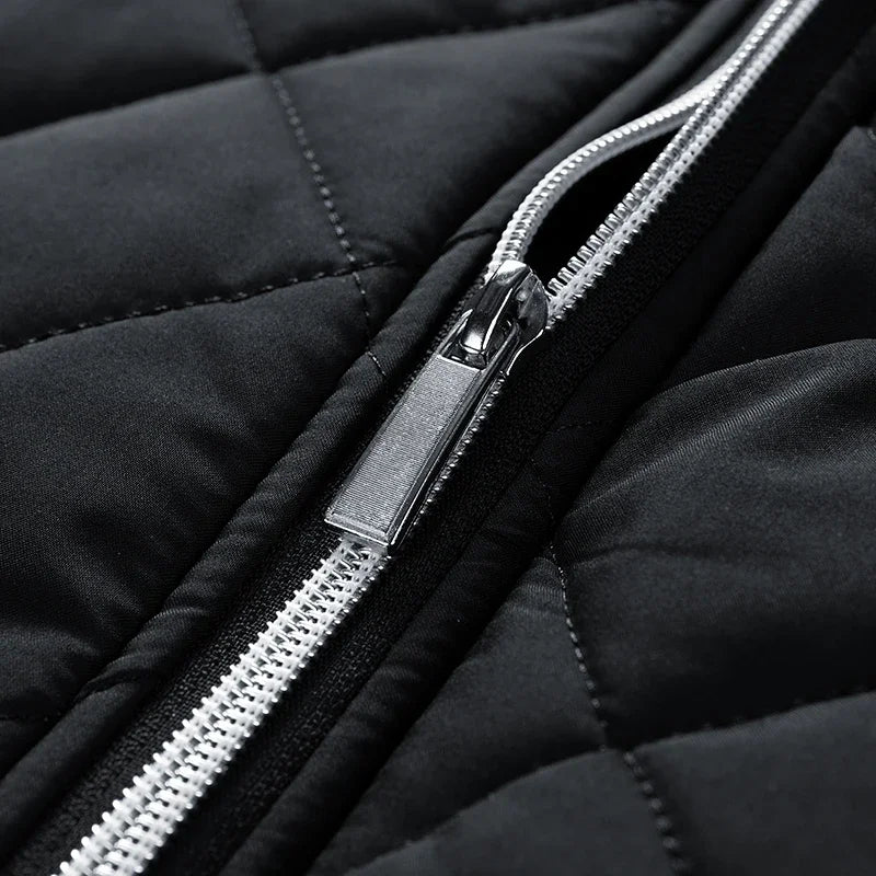 Durable men's quilted jacket with thermal lining and convenient zip pockets.