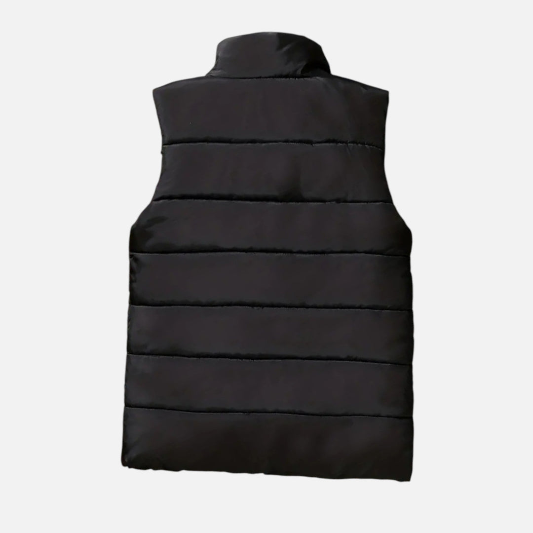 Men's army green quilted vest, offering lightweight warmth for winter