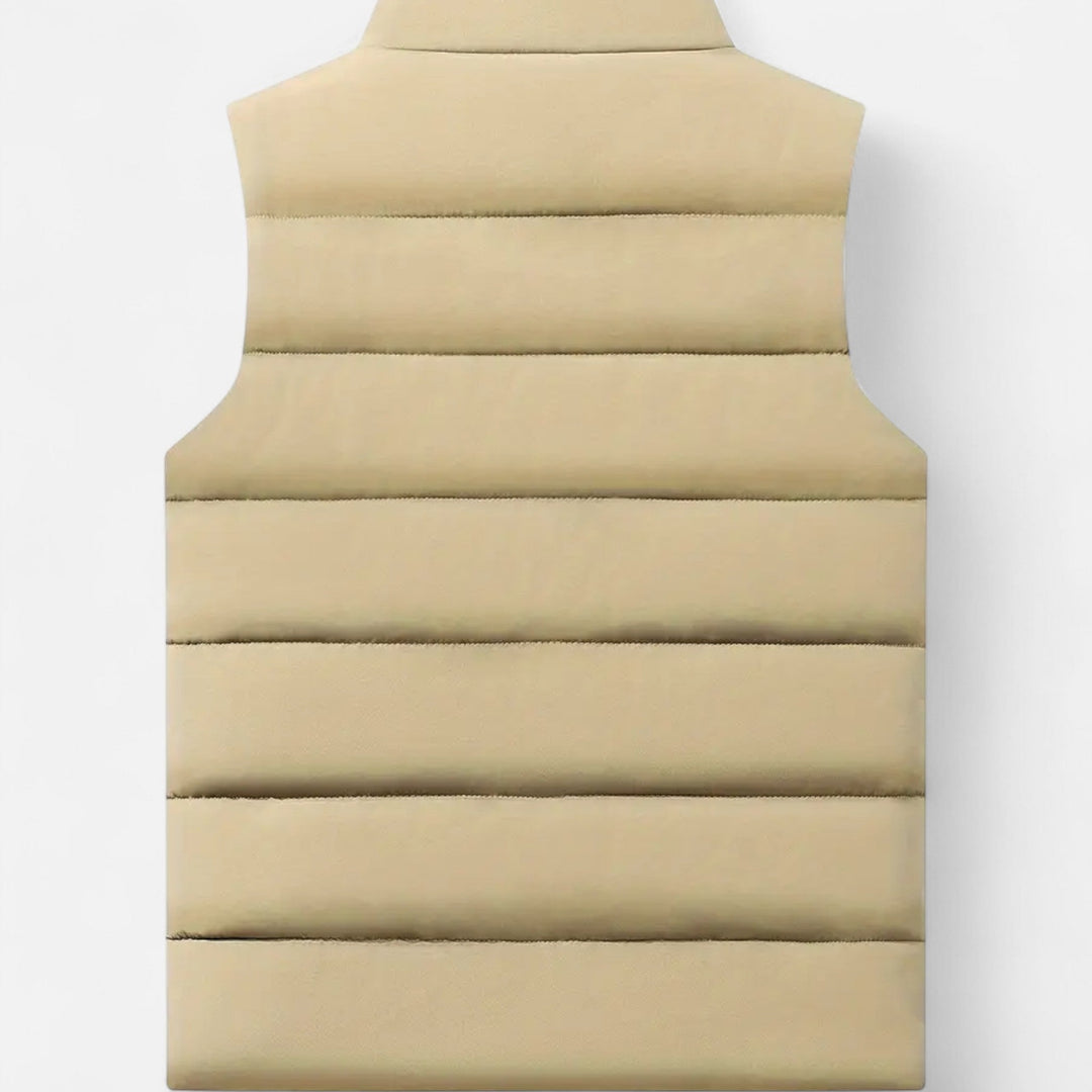 Durable beige men's winter vest with a comfortable quilted finish