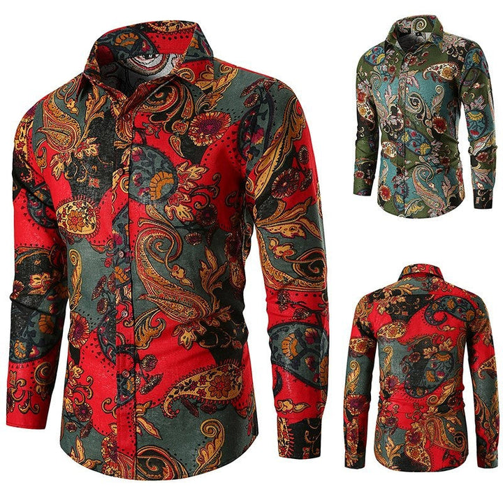 Stylish men's long sleeve shirt with vibrant green paisley print