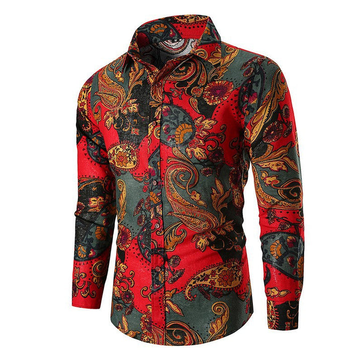 Fashionable men's red paisley shirt, perfect for stylish casual or evening outings