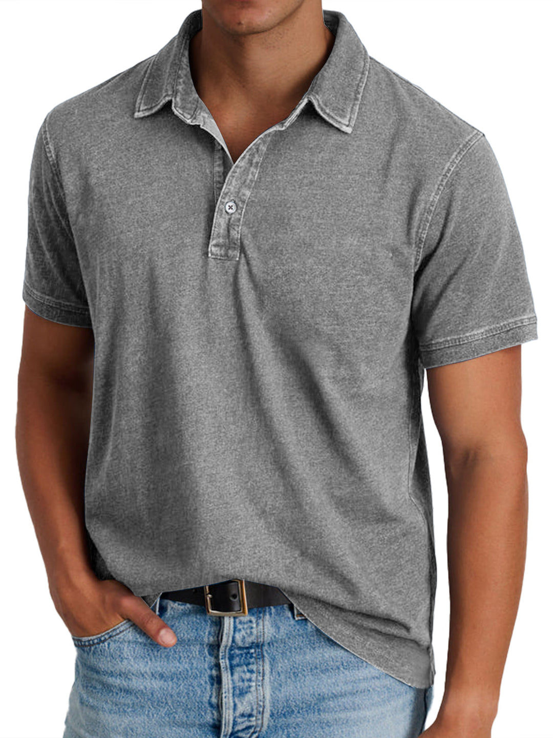 Classic men's short sleeve polo shirt, ideal casual top for summer and versatile fashion needs.
