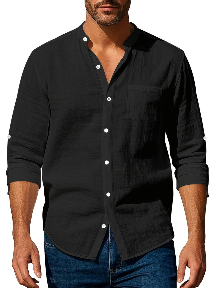 Modern classic men's casual button-down top, long sleeve and relaxed for everyday comfort.