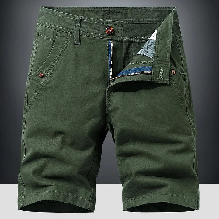 Stylish grey men's chino shorts, perfect for summer outings. Comfortable, relaxed fit.