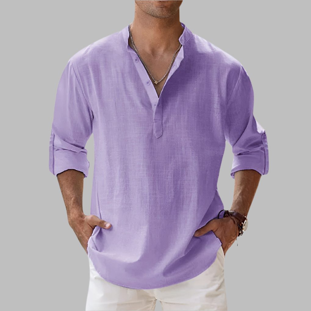 Breathable men's button-down shirt made from natural linen for ultimate comfort.