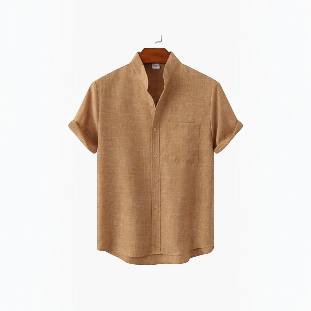 Stylish men's everyday shirt, lightweight, mandarin collar, comfortable for spring.