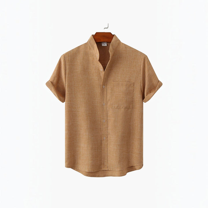 Stylish men's everyday shirt, lightweight, mandarin collar, comfortable for spring.