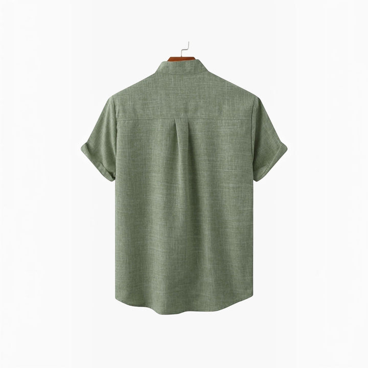 Breathable men's casual shirt, mandarin collar, everyday comfort for summer & spring.