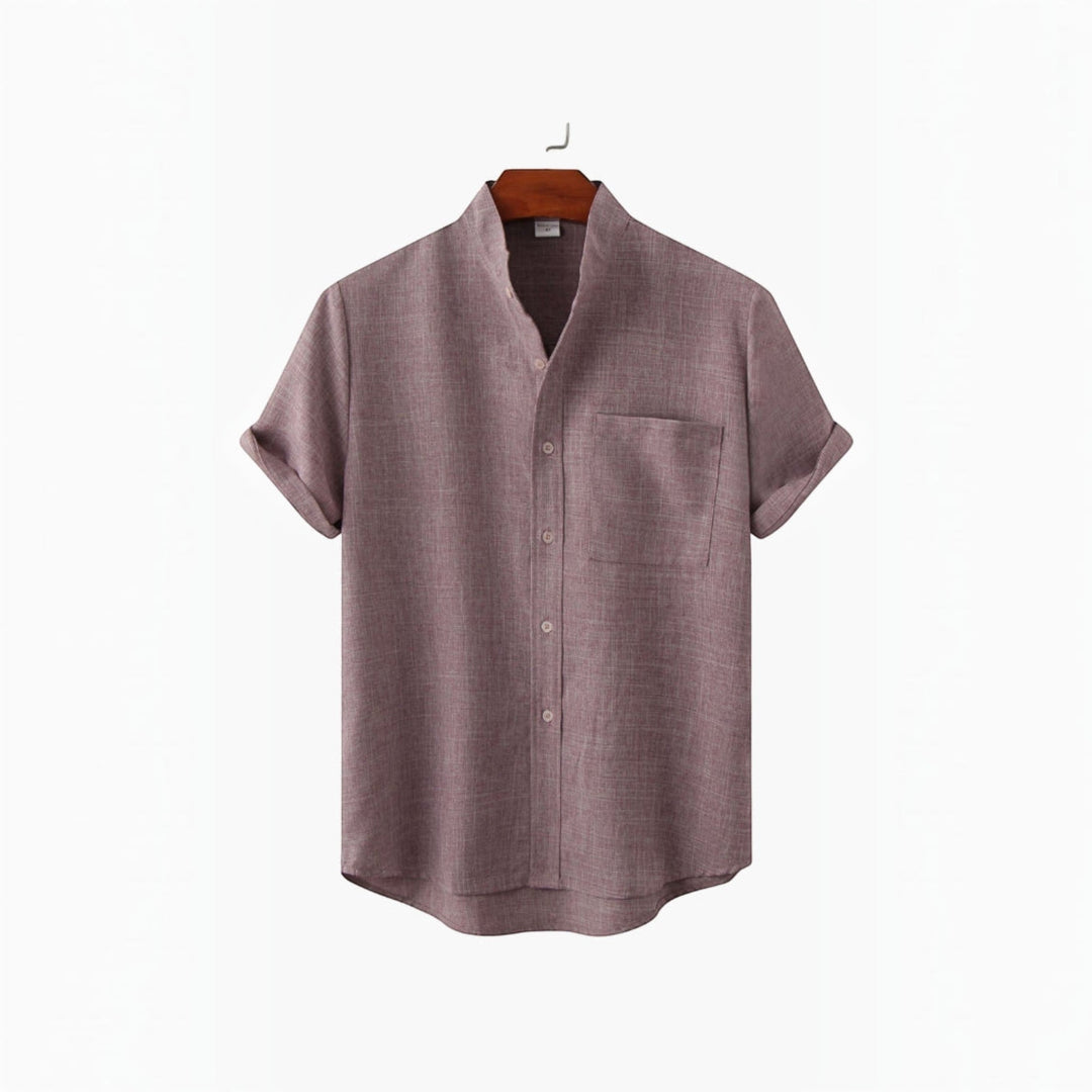 Stylish men's lightweight shirt with mandarin collar, ideal for spring & everyday comfort.