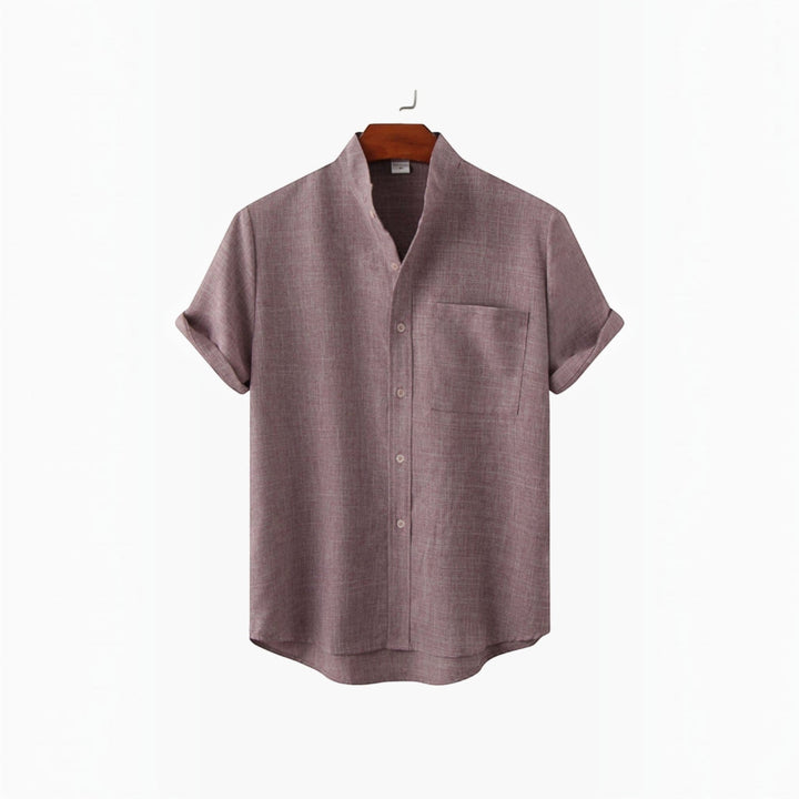 Stylish men's lightweight shirt with mandarin collar, ideal for spring & everyday comfort.