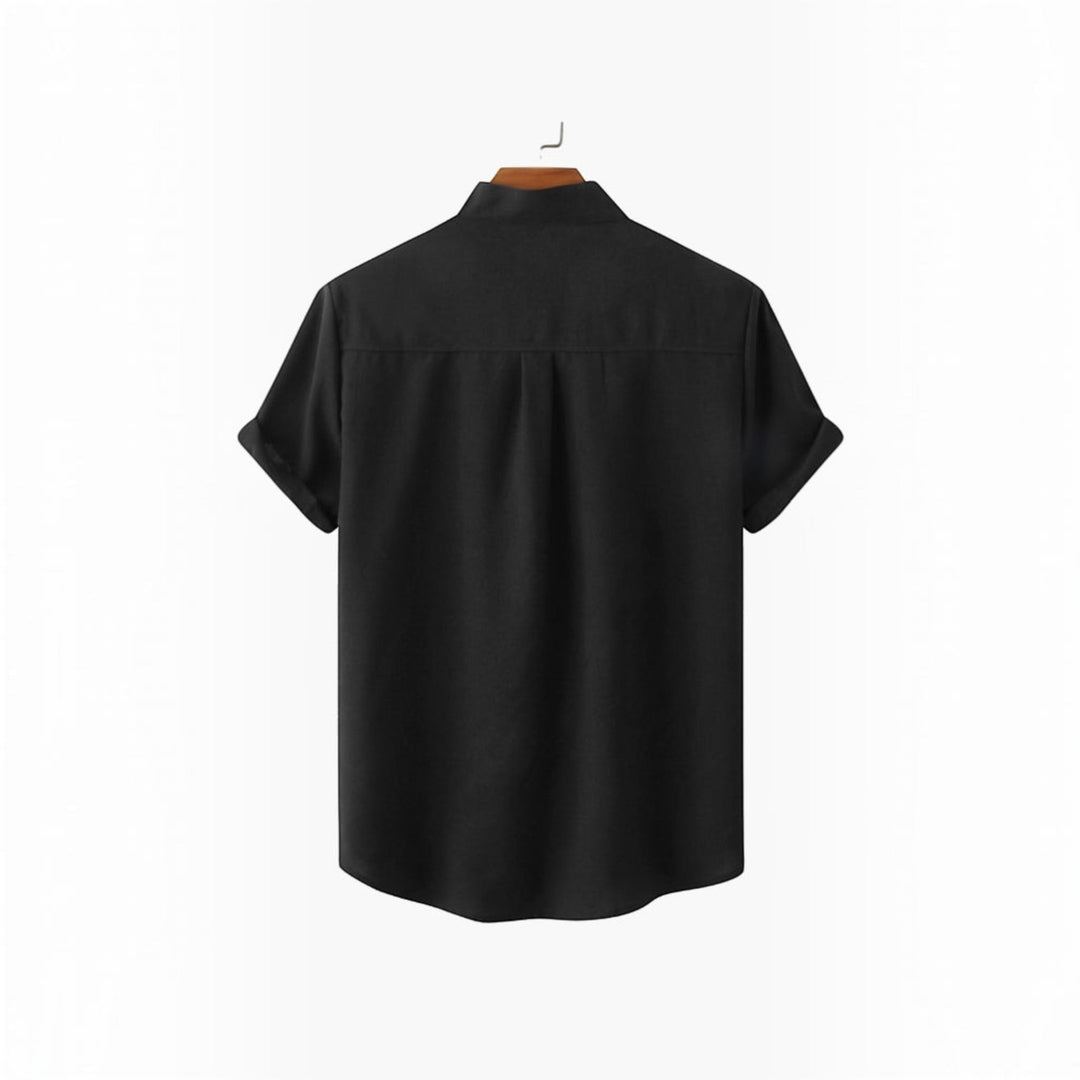 Lightweight men's casual shirt, mandarin collar, stylish for spring & summer vacations.